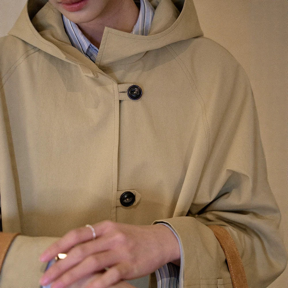 Damen Modische Übergangsjacke mit Kapuze Drune