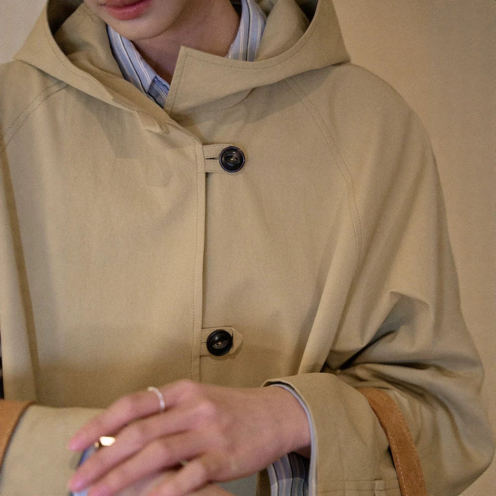 Damen Modische Übergangsjacke mit Kapuze Drune