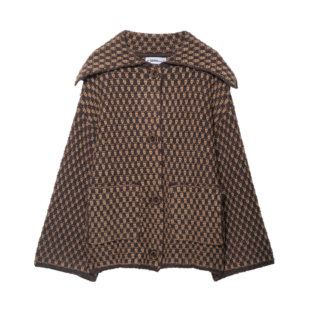 Damen Kurzjacke im Bouclé‑Waffelmuster mit großem Umlegekragen Drune