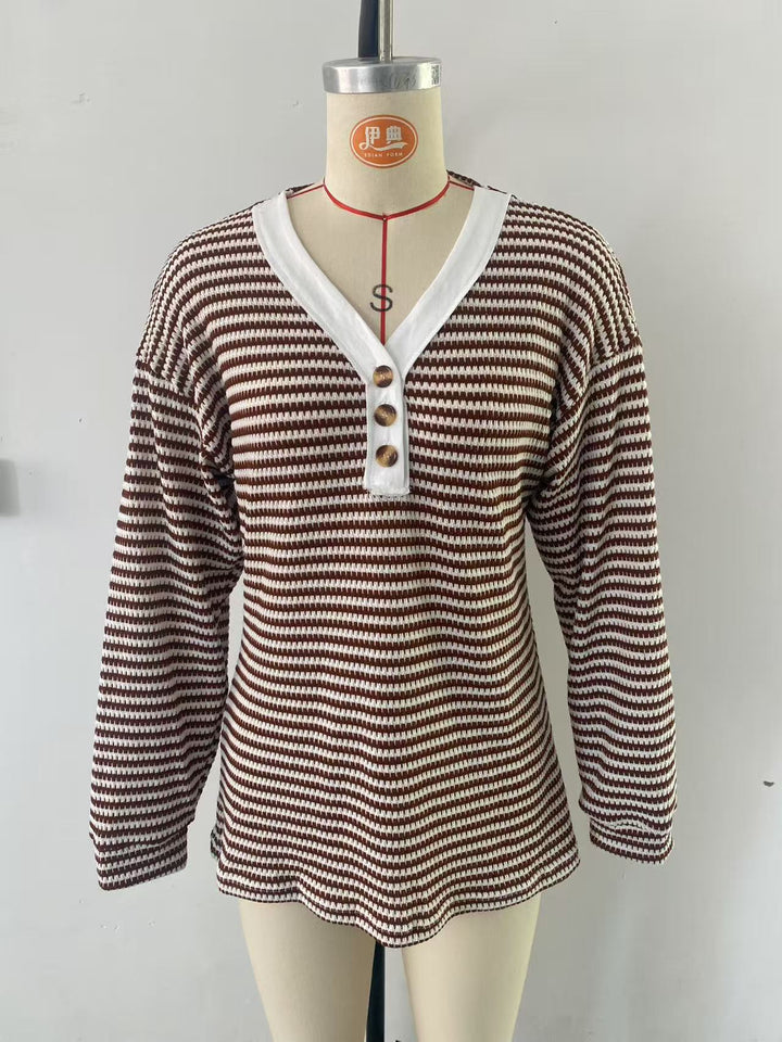 Damen Langarmshirt mit strukturiertem Gewebe und modischen Knopfdetails Drune