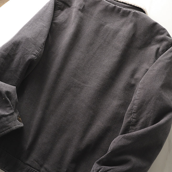 Herren nan gefütterte Cordjacke mit Teddykragen, Knopfleiste und aufgesetzten Taschen Drune