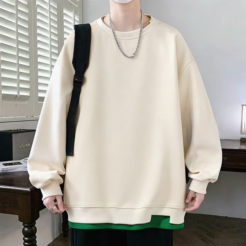 Herren Oversize‑Sweatshirt mit kontrastierenden Ärmeln, Rundhalsausschnitt & Labelpatch Drune