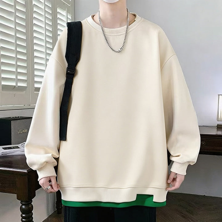 Herren Oversize‑Sweatshirt mit kontrastierenden Ärmeln, Rundhalsausschnitt & Labelpatch Drune