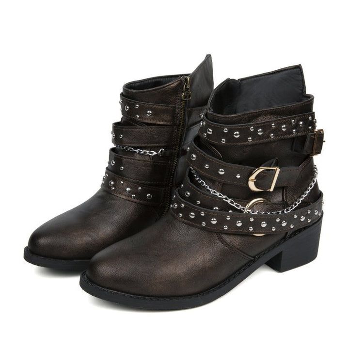 Damen Stiefeletten mit modischem Riemen-Design und dekorativen Akzenten Drune