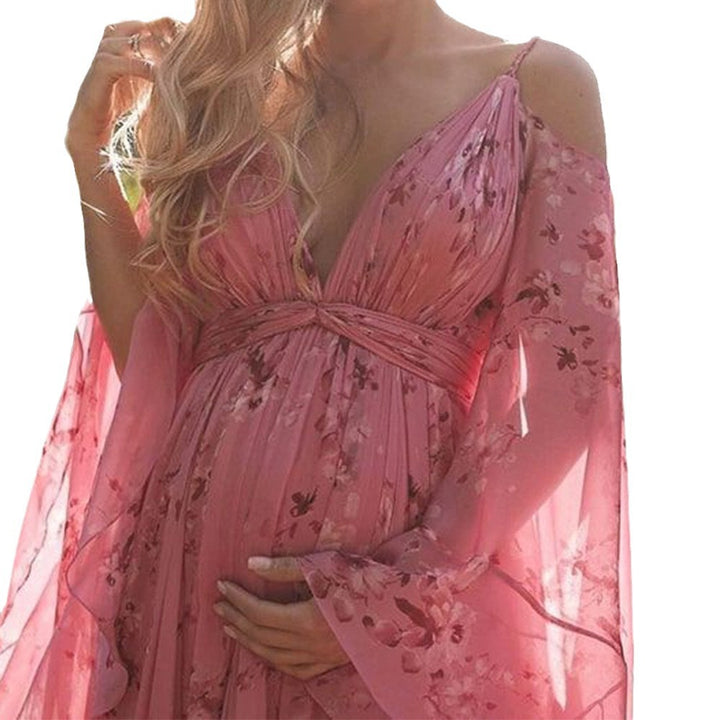 Damen Maxikleid mit schwingenden Ärmeln und floralem Muster Drune