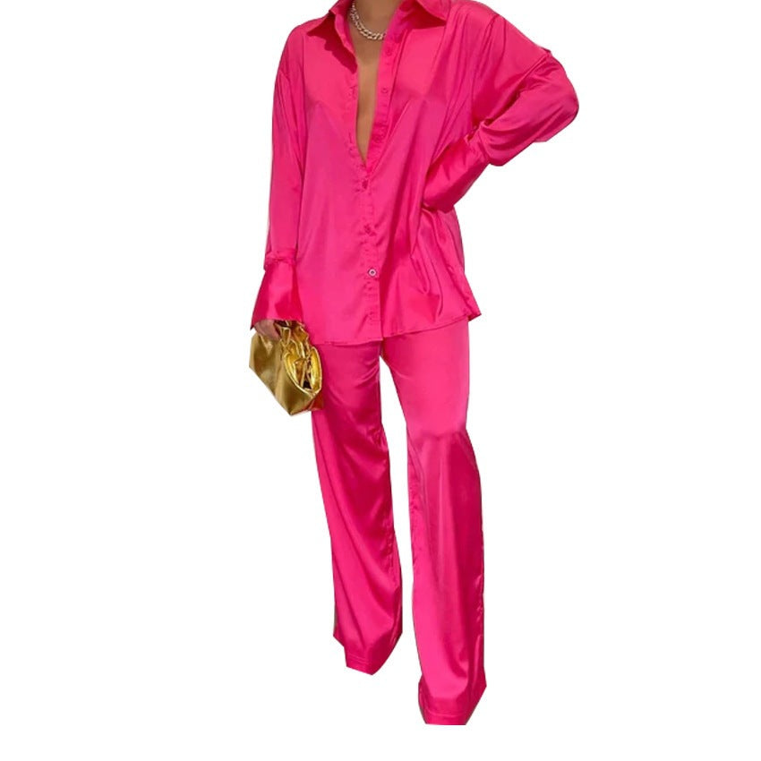 Damen Satin-Hemd und Palazzo-Hose Lounge-Set Drune