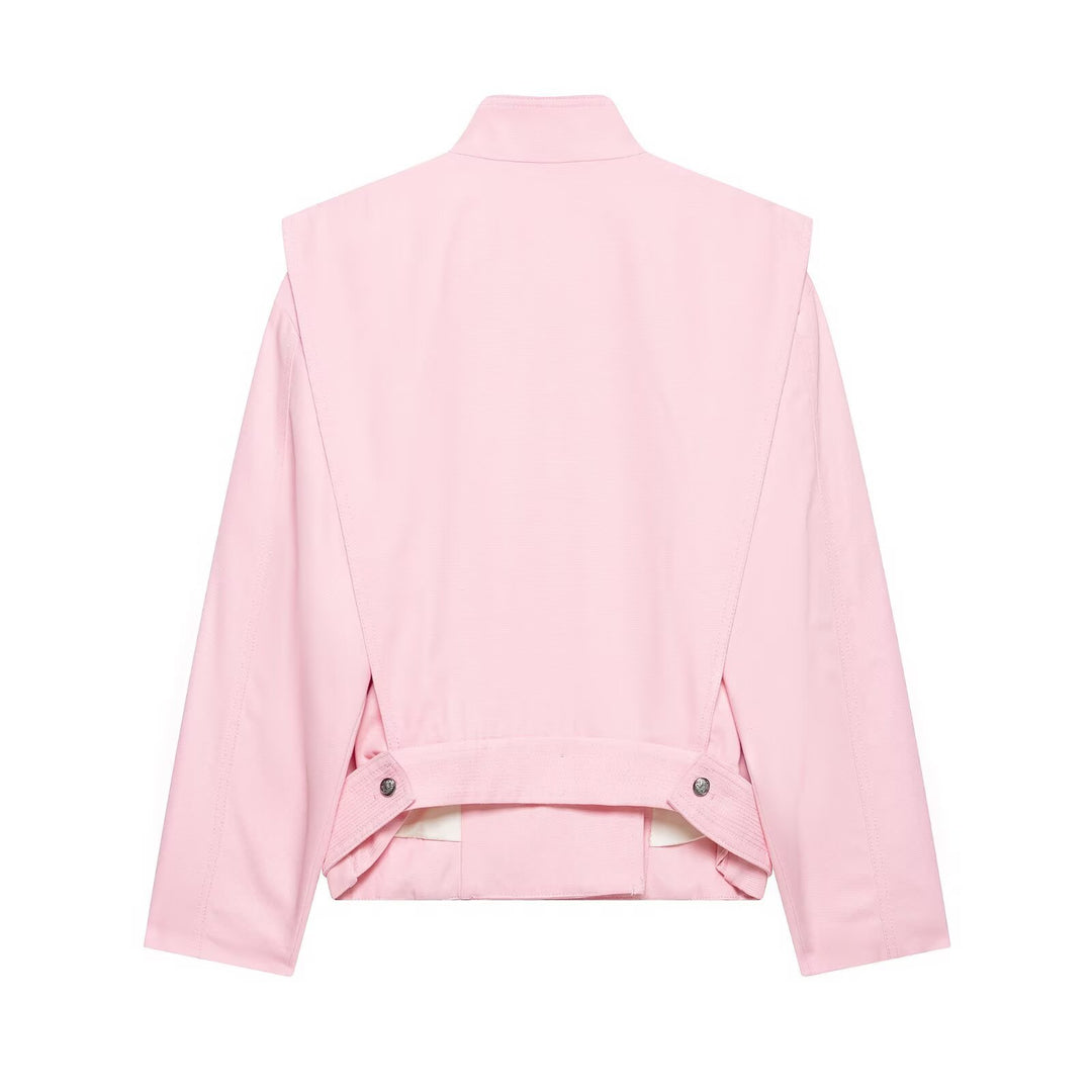 Damen Taillierte Cropped-Jacke mit asymmetrischem Stehkragen und dekorativen Druckknöpfen Drune