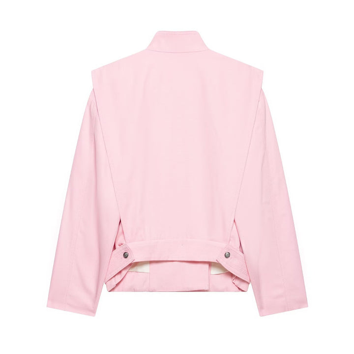 Damen Taillierte Cropped-Jacke mit asymmetrischem Stehkragen und dekorativen Druckknöpfen Drune