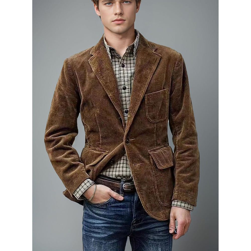 Herren modischer Cordblazer mit mehreren Taschen und eleganter Passform Drune