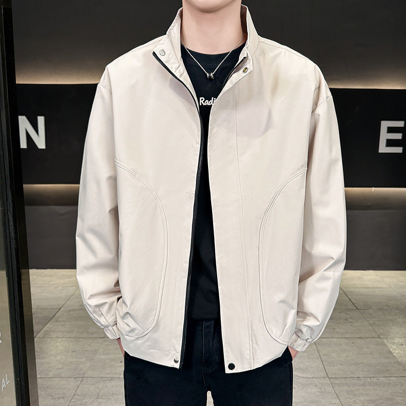Herren Leichte City-Outdoorjacke mit verdecktem Reißverschluss, Stehkragen und elastischen Bündchen Drune