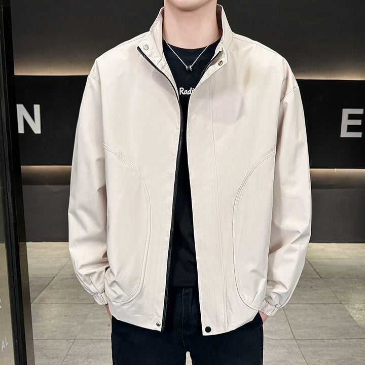 Herren Leichte City-Outdoorjacke mit verdecktem Reißverschluss, Stehkragen und elastischen Bündchen Drune