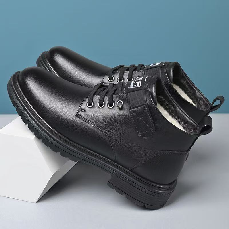 Herren Thermisch gefütterte knöchelhohe Lederimitat-Stiefel mit rutschfester Profilsohle Drune