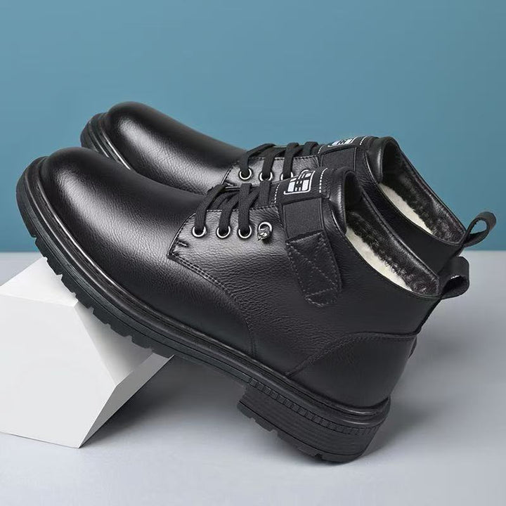 Herren Thermisch gefütterte knöchelhohe Lederimitat-Stiefel mit rutschfester Profilsohle Drune
