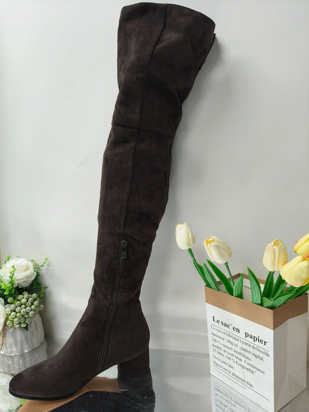 Damen Über-das-Knie Wildleder Blockabsatz Stiefel Drune