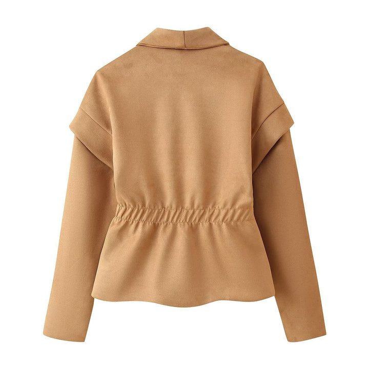 Damen modische Blazerjacke mit großzügigen Taschen und asymmetrischem Schnitt Drune