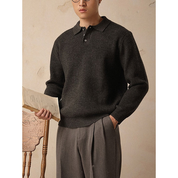 Herren Modisches Rippstrick Pullover mit Polokragen Drune