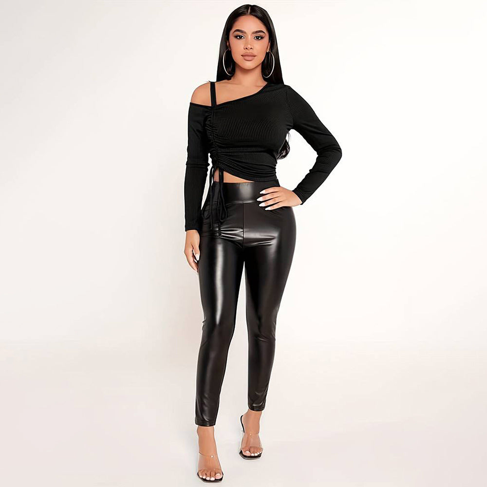 Damen modisches Crop-Top mit asymmetrischem Schnitt und raffinierten Rüschendetails Drune