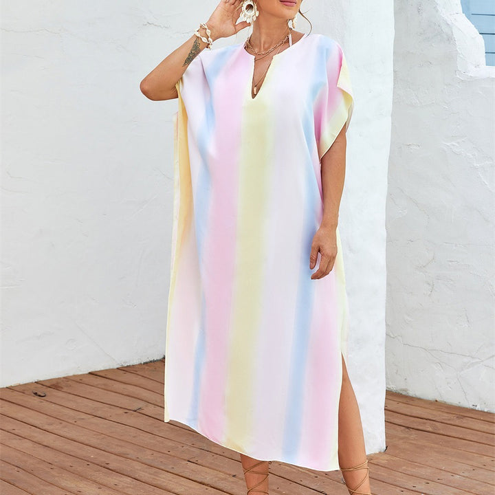 Damen lässiges Strandkleid mit V-Ausschnitt und luftigen Ärmeln Drune
