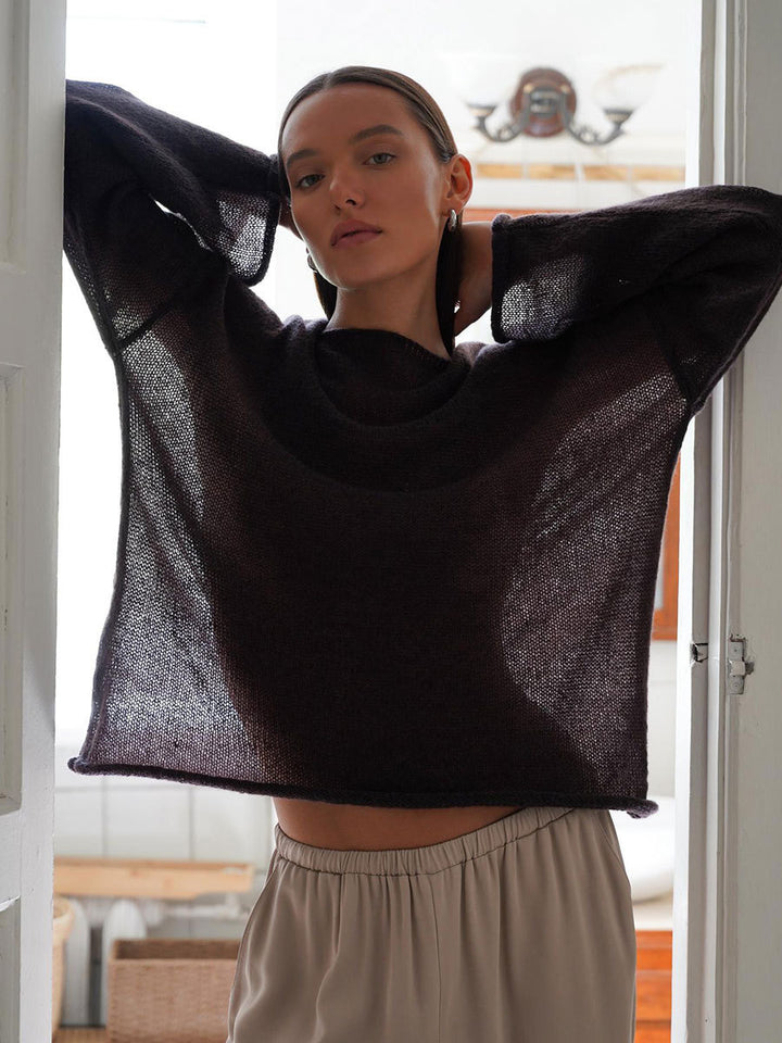 Damen luftiger Strickpullover mit weitem Schnitt und angeschnittenen Ärmeln Drune