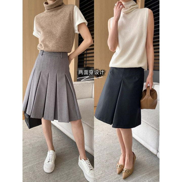 Damen eleganter Midirock mit Faltenwurf und hoher Taillenlinie Drune