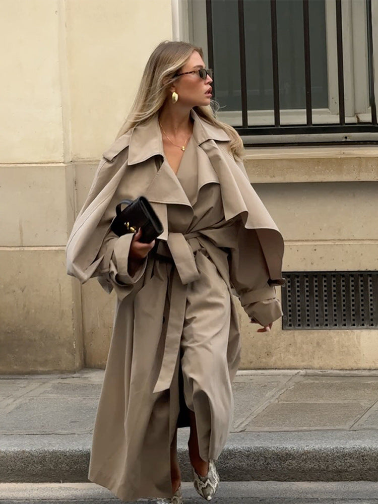 Damen Übergröße Trenchcoat mit voluminösen Ärmeln und taillierter Schnürung Drune