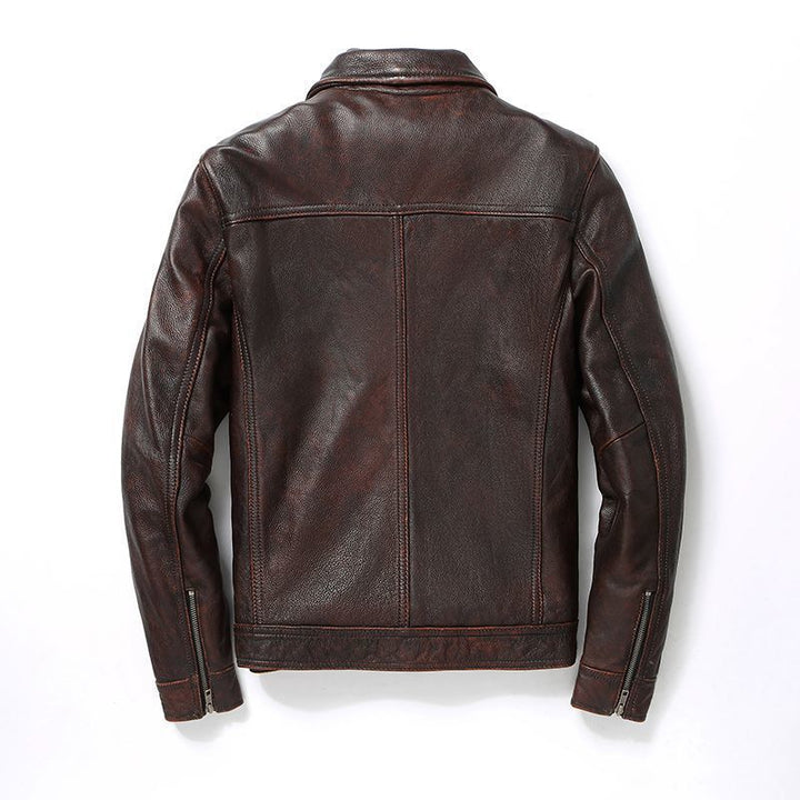 Herren Lederjacke im Worker-Stil mit Brusttaschen und durchgehendem Reißverschluss Drune