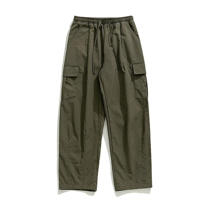 Unisex Locker geschnittene Windbreaker-Cargo‑Hose aus Nylongewebe mit Tunnelzugbund Drune