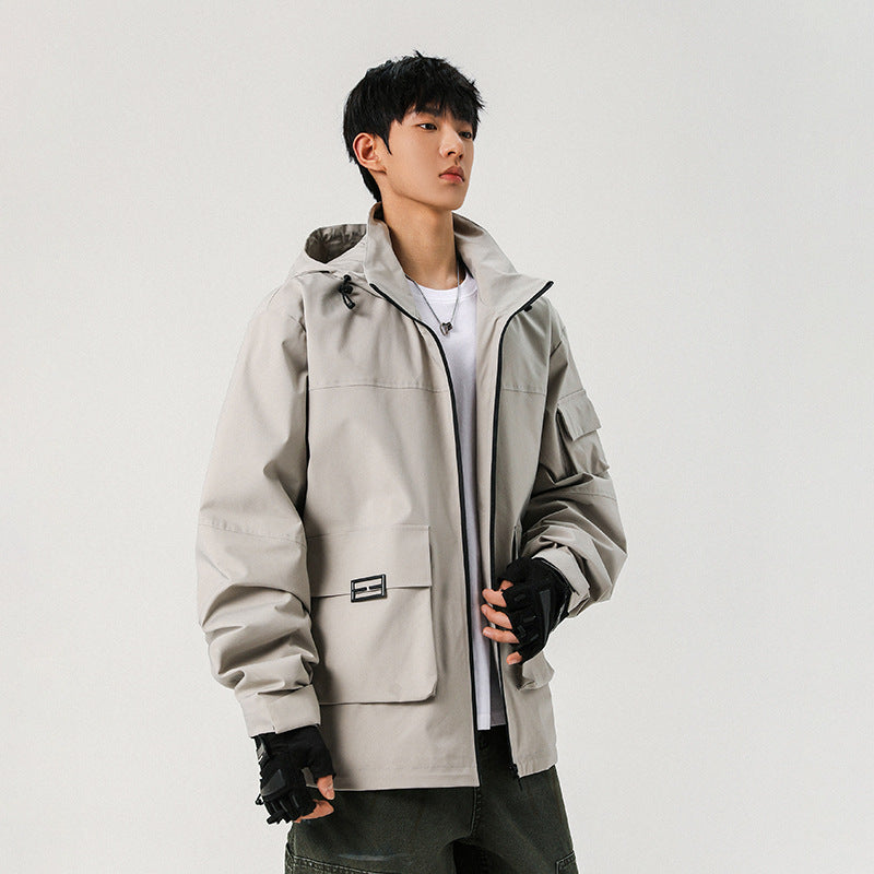 Herren Oversize Utility-Jacke mit technischer Softshell, Kapuze und Mehrfachtaschen Drune