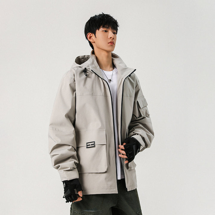 Herren Oversize Utility-Jacke mit technischer Softshell, Kapuze und Mehrfachtaschen Drune