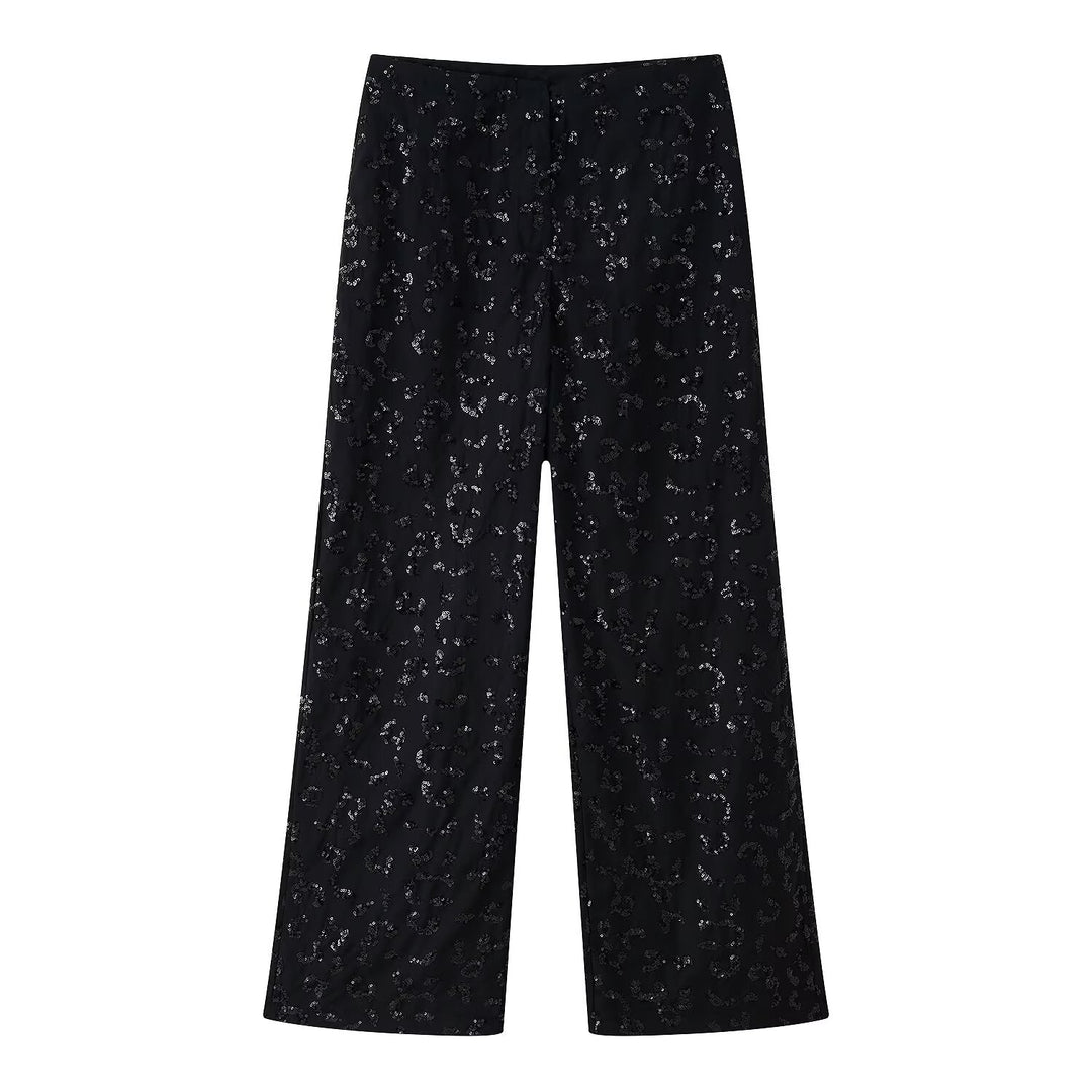 Damen elegante Palazzohose mit floraler Spitzenverzierung Drune