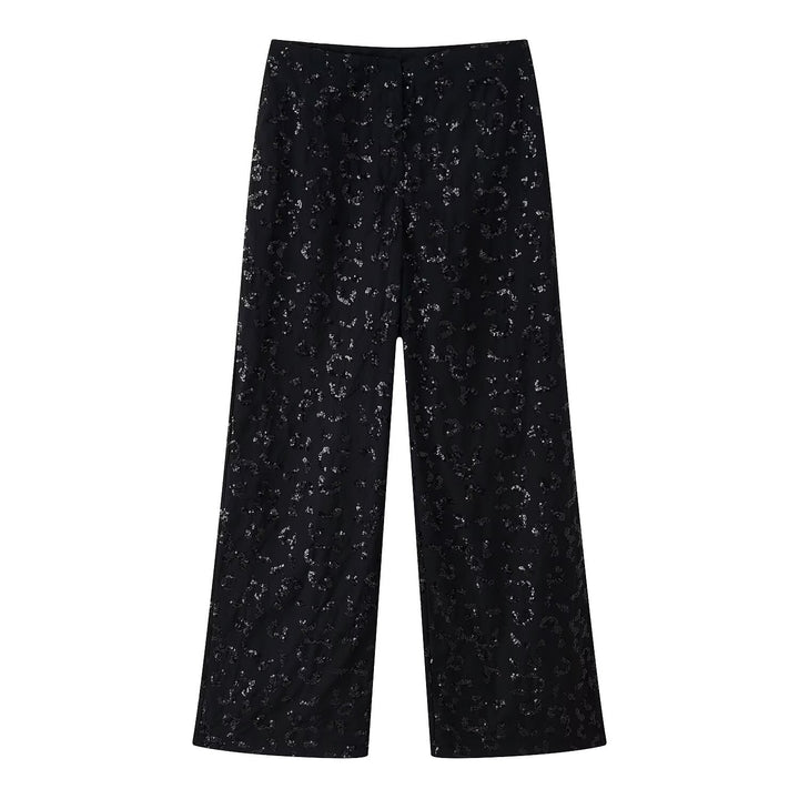 Damen elegante Palazzohose mit floraler Spitzenverzierung Drune