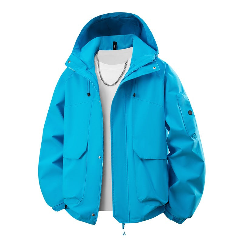 Herren wasserdichter Kapuzen-Outdoorblouson mit winddichter Membran, verstellbarem Saum und multifunktionalen Taschen Drune