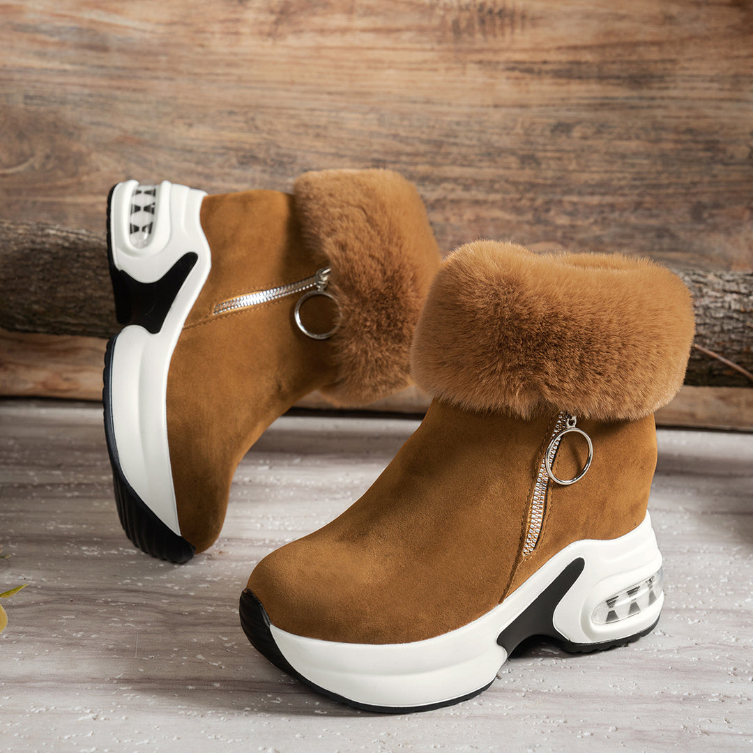 Damen Keilabsatz-Sneaker-Stiefelette mit Teddy-Kragen und Reißverschluss Drune