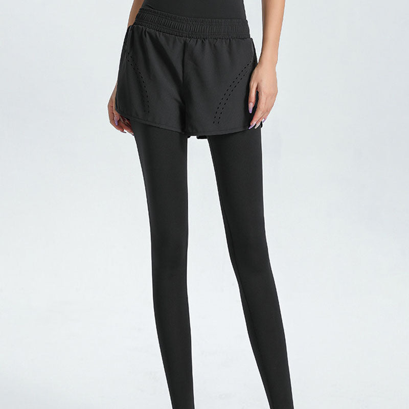 Damen Sportliche Leggings mit integriertem kurzer Shorts Drune