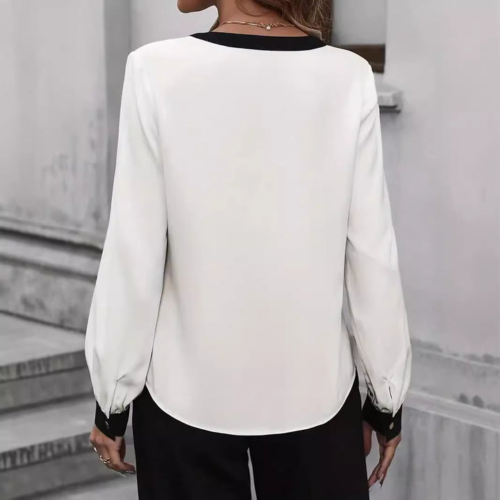Damen elegante Bluse mit kontrastierenden Details Drune