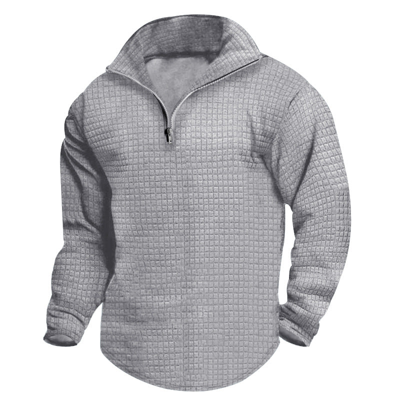 Herren strukturierter Fleece-Pullover mit hohem Kragen und halbem Reißverschluss Drune
