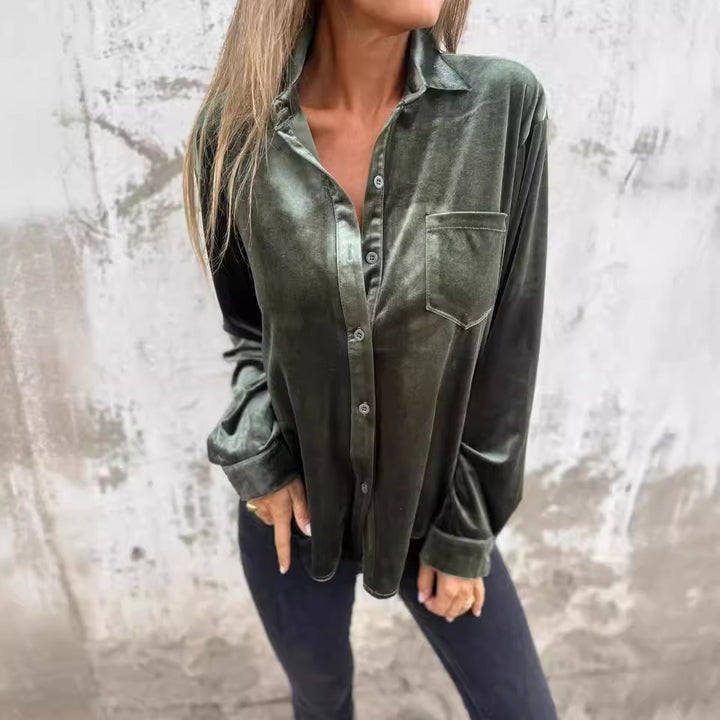 Damen Satin-Bluse mit edlem Glanz und hochwertiger Knopfleiste Drune