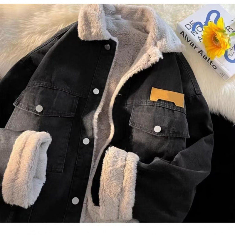 Damen oversized Jeansjacke mit Innenfutter aus Teddyfell Drune