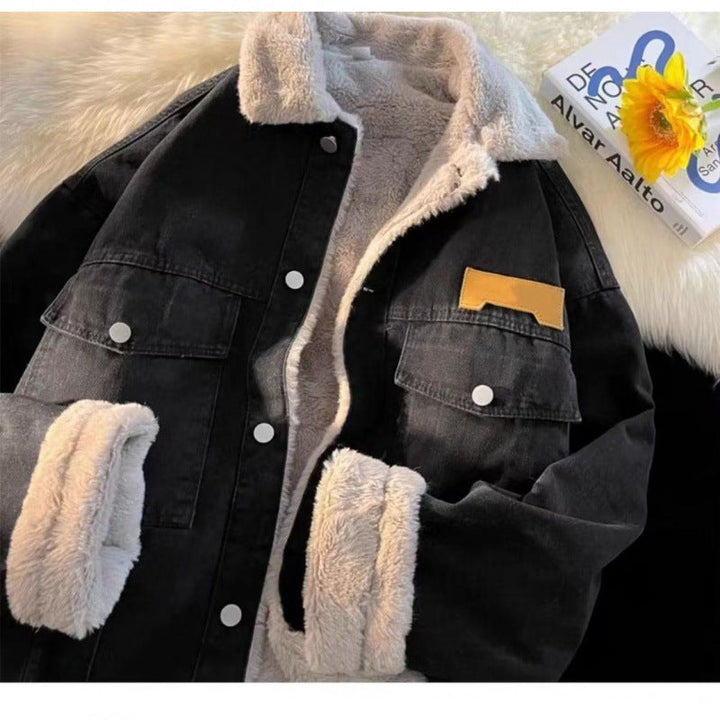 Damen oversized Jeansjacke mit Innenfutter aus Teddyfell Drune