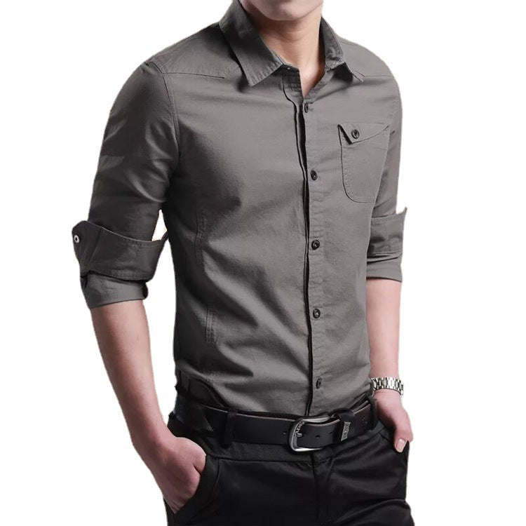 Herren Slim-Fit Baumwollhemd mit Kentkragen und Brusttasche Drune