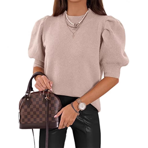 Damen Kurzgeschnitteter Feinstrickpullover mit Puffärmeln und Rippbündchen Drune