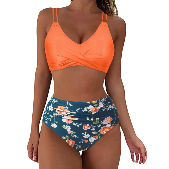 Damen Trendiger Hochschnitt-Bikini mit Raffung Drune