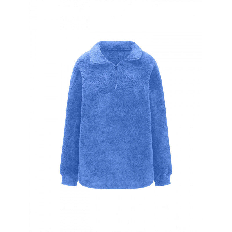 Damen Flauschiger Oversize-Sherpa-Pullover mit Halbzip und Kängurutaschen Drune