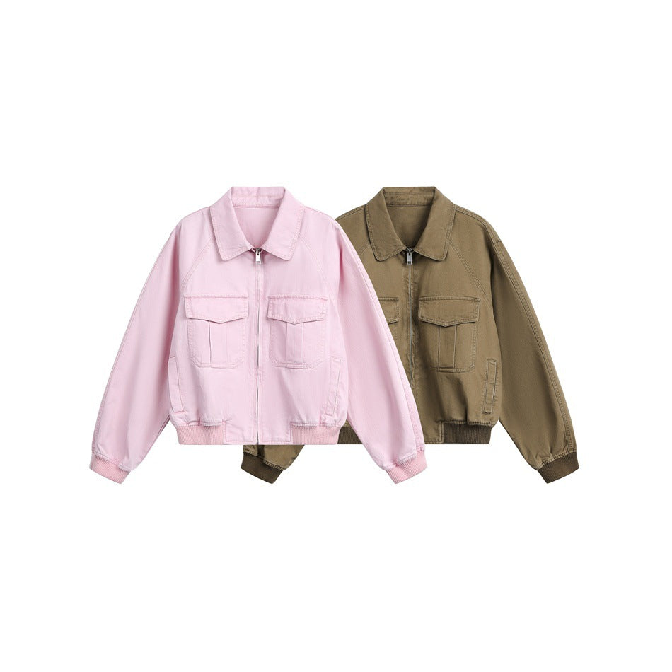 Damen Kurz geschnittene Boxy-Blousonjacke aus Baumwollmix mit Pattentaschen und durchgehendem Reißverschluss Drune