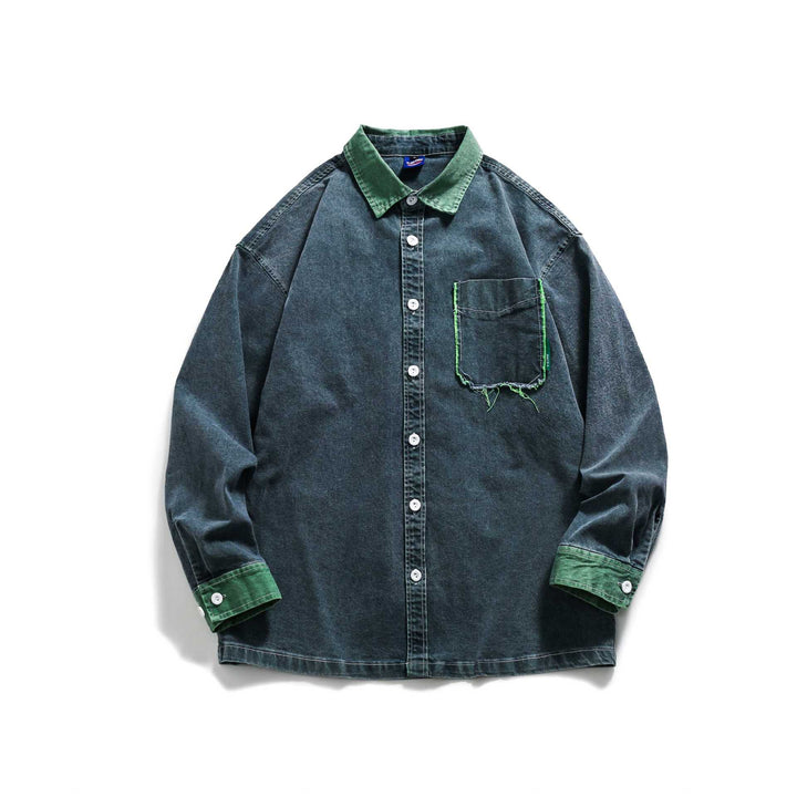 Herren Jeanshemdjacke im Oversize-Schnitt mit ausgefranster Brusttasche Drune