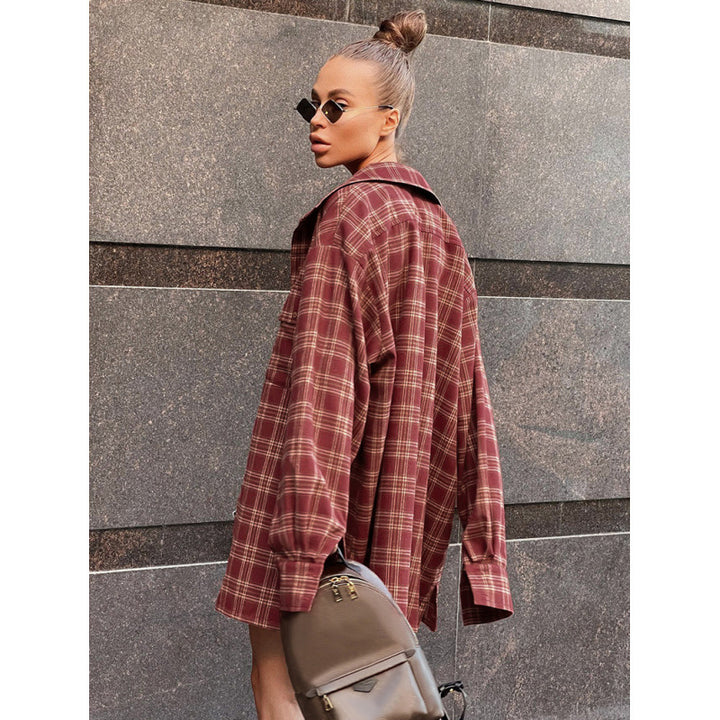Damen kariertes Oversized-Hemd aus Baumwolle