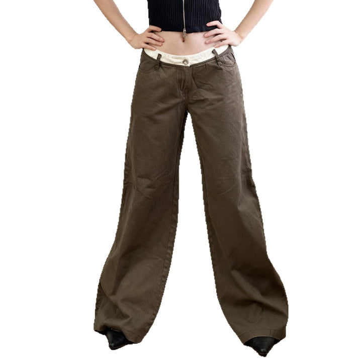 Damen nan Highwaist-Culottehose mit weitem Bein und kontrastierendem Bunddetail Drune