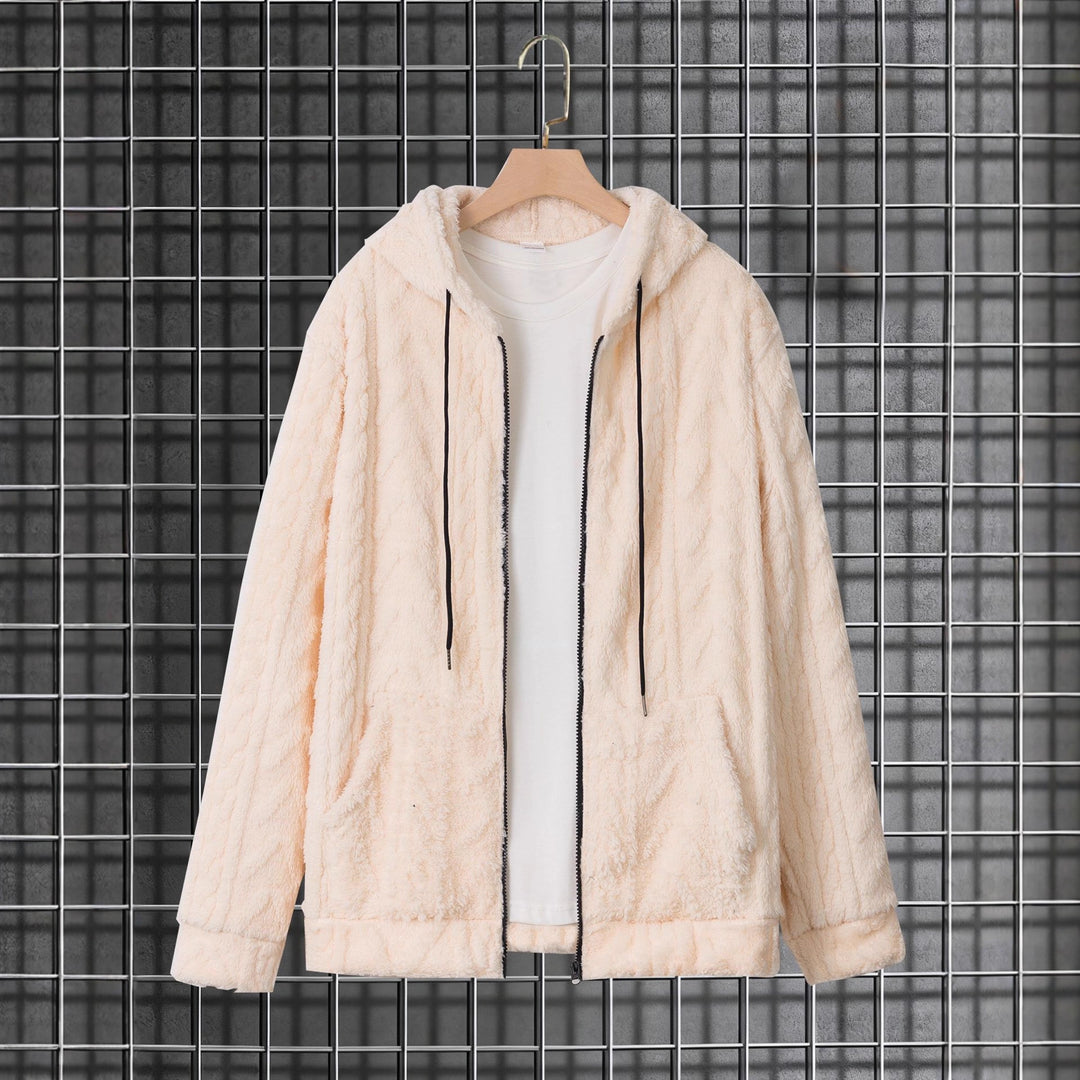 Herren kuschelige Kapuzenjacke aus Teddyfleece mit durchgehendem Reißverschluss und Kängurutaschen Drune
