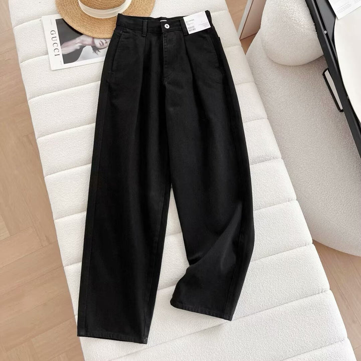 Damen weite Chino-Hose mit hohem Bund und praktischen Taschen Drune