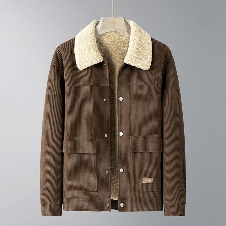 Herren Cordjacke mit Teddyfutter, Hemdkragen & Druckknopffront Drune